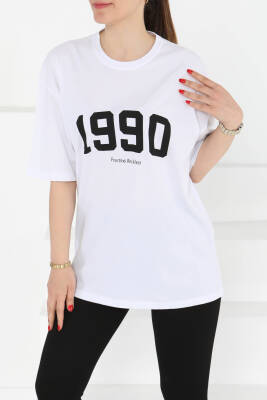 1990 Baskılı Kısa Kollu T-Şhirt Beyaz - 27124 - 3