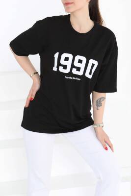 1990 Baskılı Kısa Kollu T-Şhirt Siyah - 27124 - 4