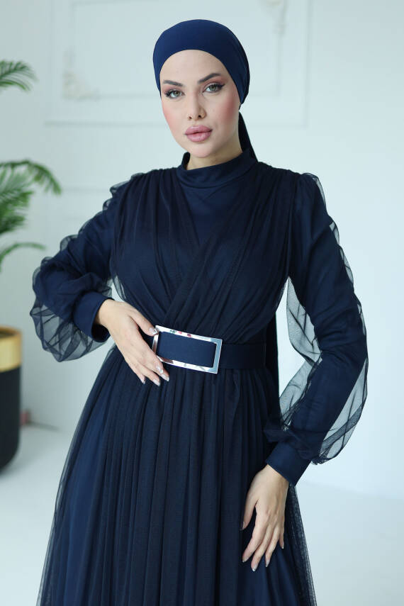Abiye Elbise Lacivert - 26083 - 4