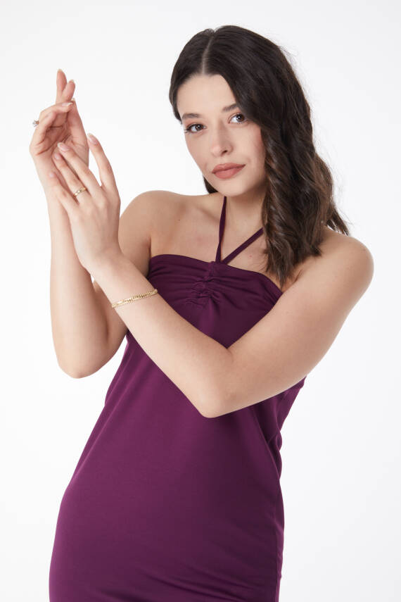 Bağcık Detaylı Abiye Elbise Mor - 13190 - 2