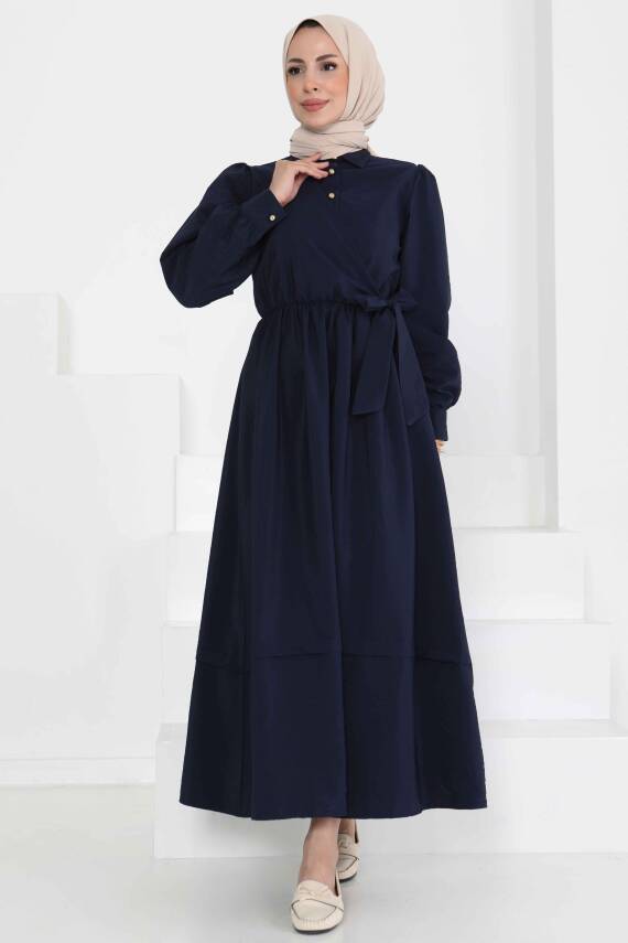 Bağlamalı Elbise Lacivert - 27186 - 1