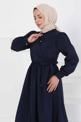 Bağlamalı Elbise Lacivert - 27186 - 2