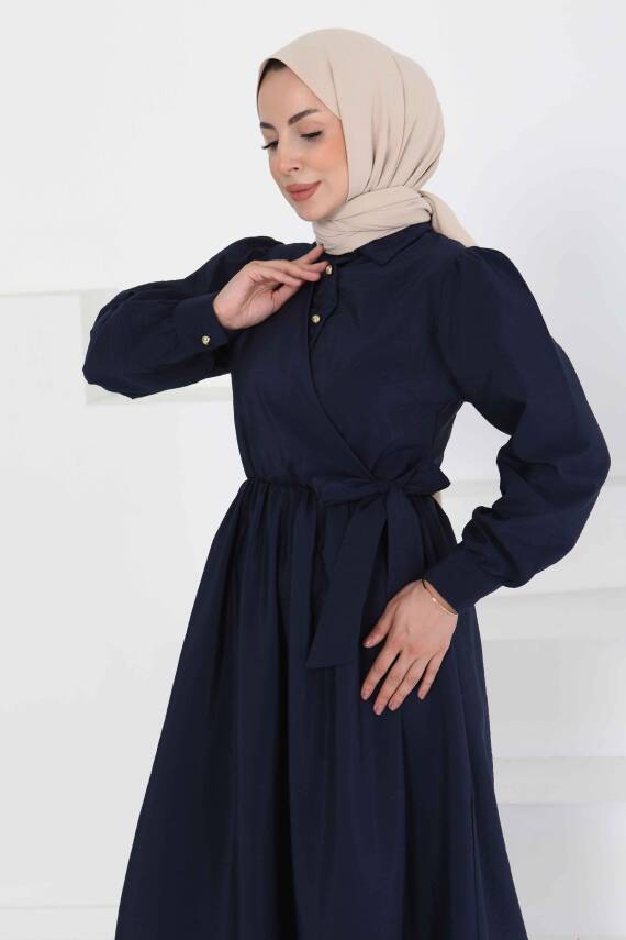 Bağlamalı Elbise Lacivert - 27186 - 2