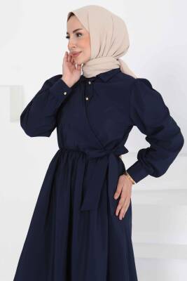 Bağlamalı Elbise Lacivert - 27186 - 4