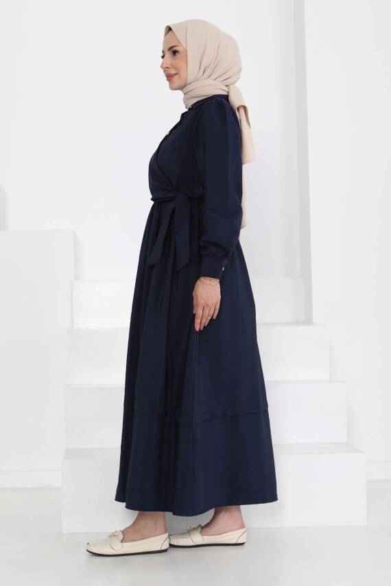 Bağlamalı Elbise Lacivert - 27186 - 5