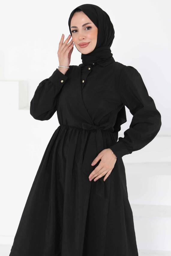 Bağlamalı Elbise Siyah - 27186 - 2