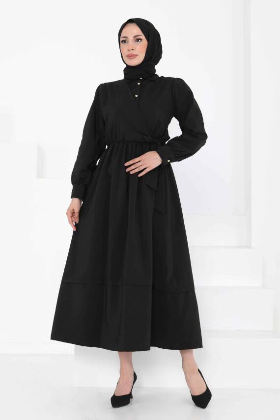 Bağlamalı Elbise Siyah - 27186 - 3