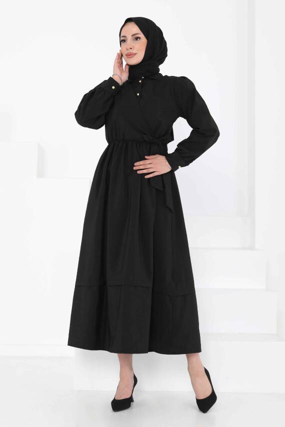 Bağlamalı Elbise Siyah - 27186 - 4