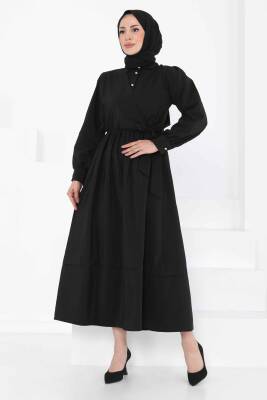 Bağlamalı Elbise Siyah - 27186 - 5