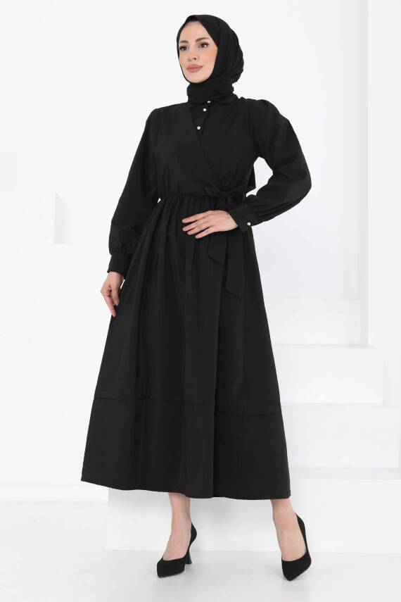 Bağlamalı Elbise Siyah - 27186 - 5