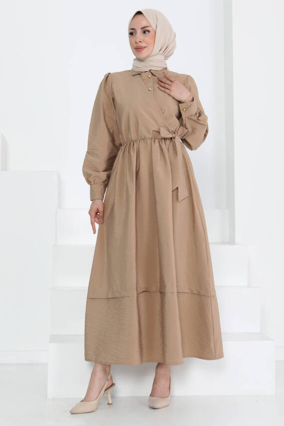 Bağlamalı Elbise Vizon - 27186 - 4