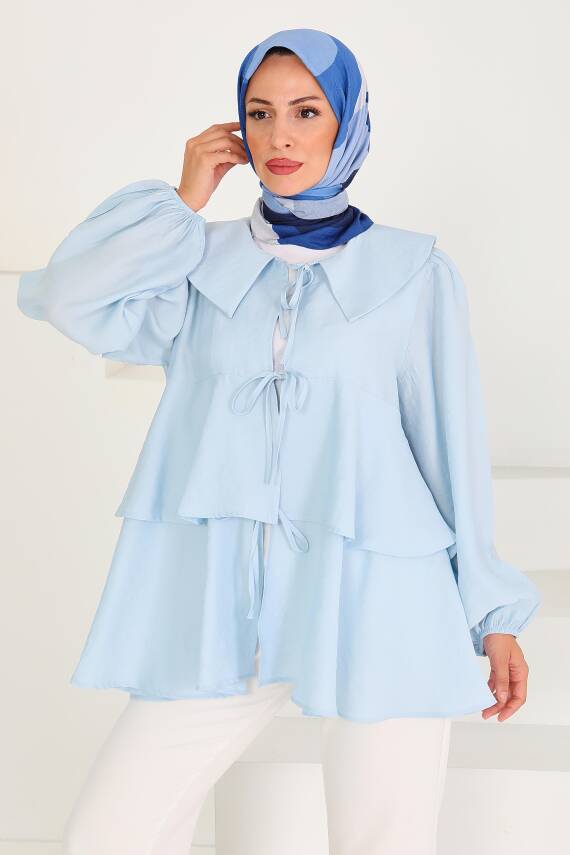 Bağlamalı Gömlek Bebe Mavi - 27549 - 3