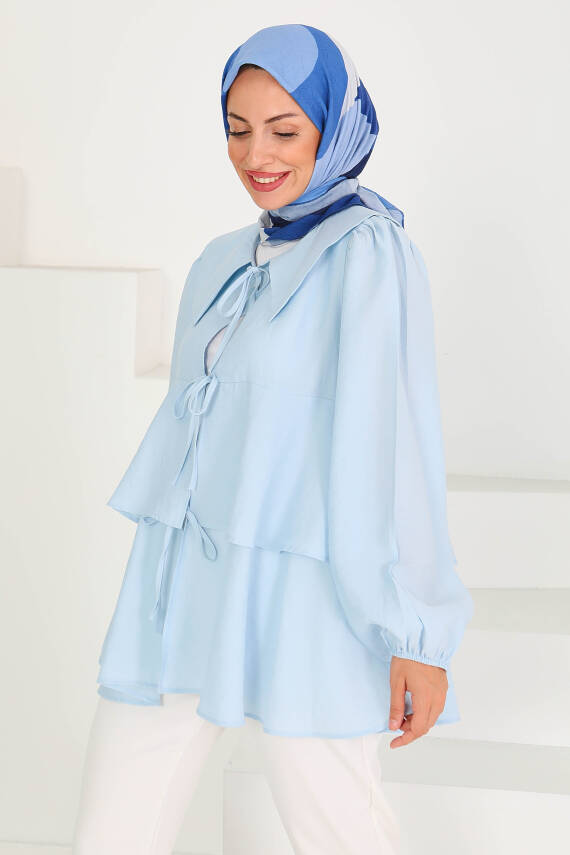 Bağlamalı Gömlek Bebe Mavi - 27549 - 4