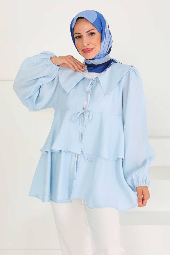 Bağlamalı Gömlek Bebe Mavi - 27549 - 5