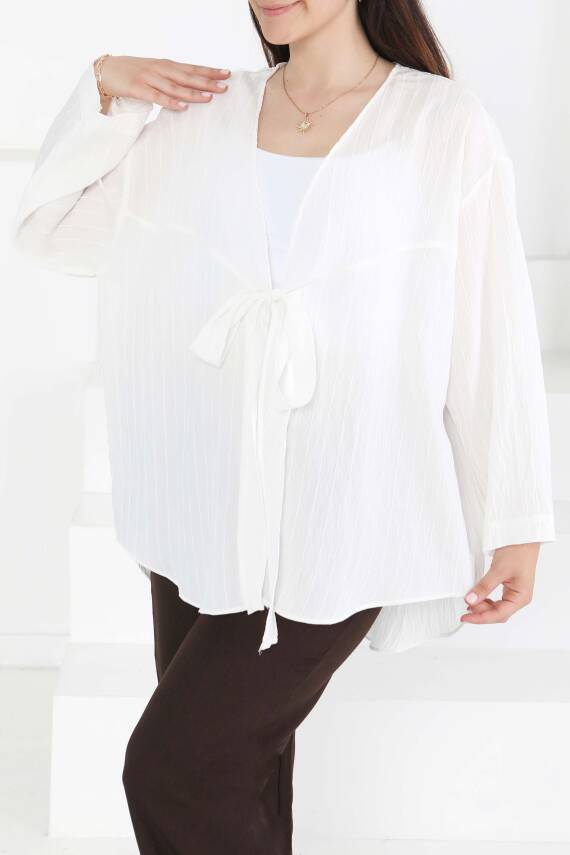 Bağlamalı Kimono D1 Beyaz - 27388 - 2