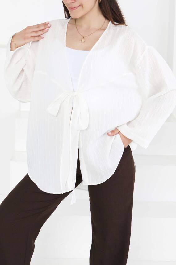 Bağlamalı Kimono D1 Beyaz - 27388 - 4