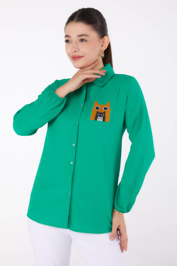 Baskılı Gömlek Yesil - 13345 - 1