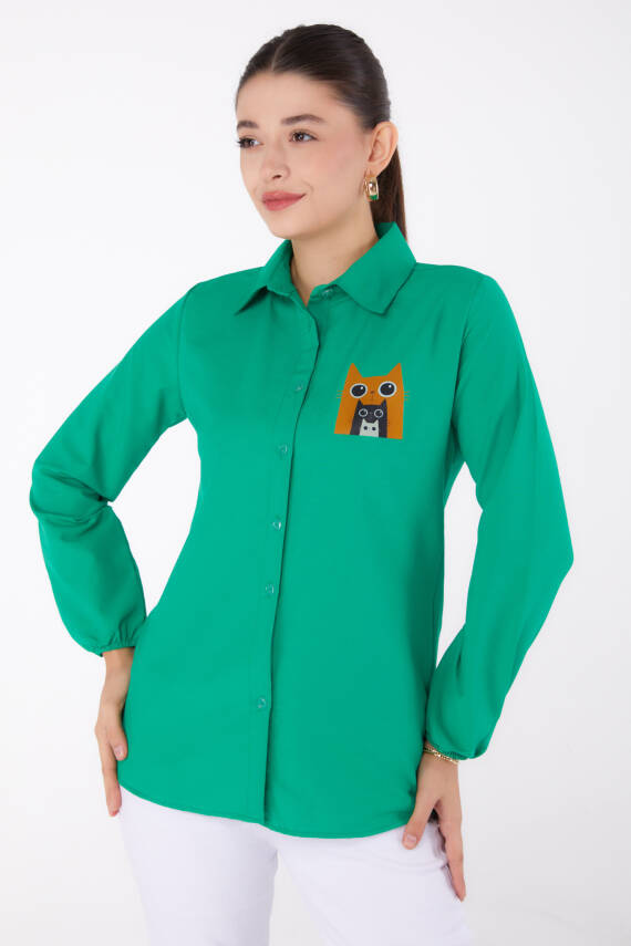 Baskılı Gömlek Yesil - 13345 - 2