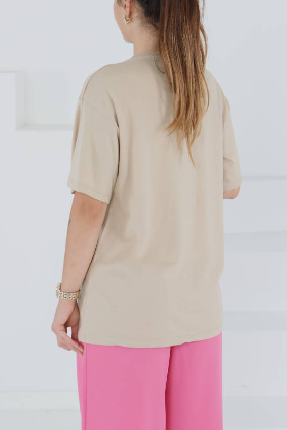 Baskılı Kısa Kollu T-Şhirt Bej - 27500 - 4