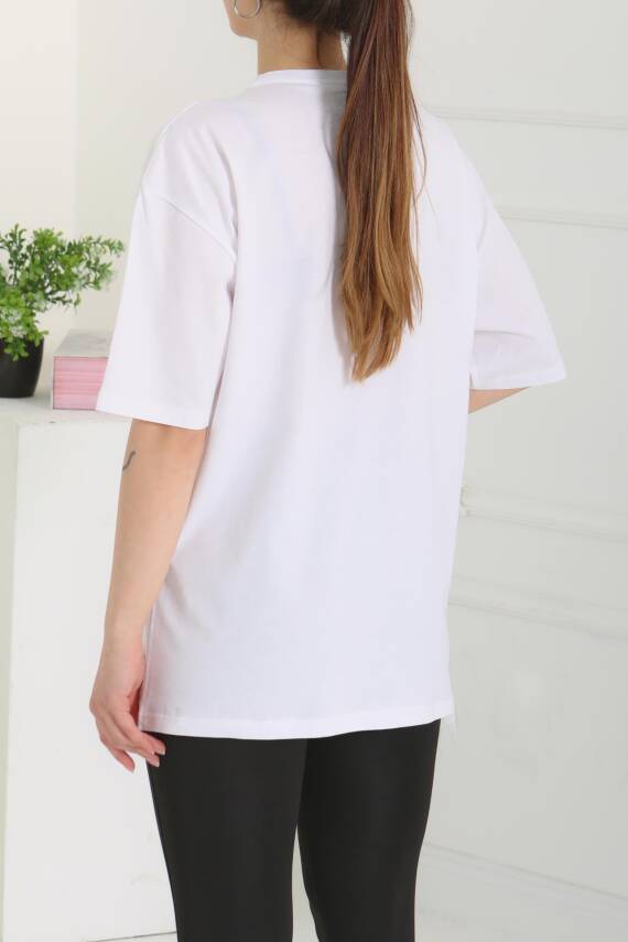 Baskılı Kısa Kollu T-Şhirt Beyaz - 27119 - 5