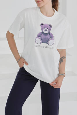 Baskılı Kısa Kollu T-Şhirt Beyaz - 27347 