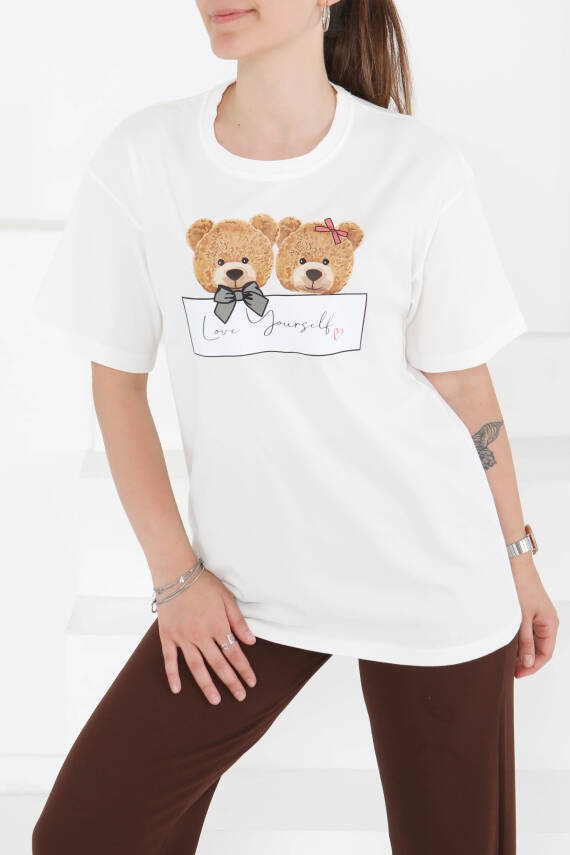 Baskılı Kısa Kollu T-Şhirt Beyaz - 27348 - 1