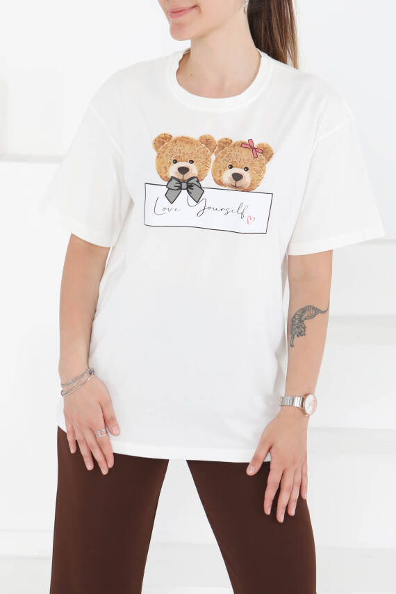 Baskılı Kısa Kollu T-Şhirt Beyaz - 27348 - 2