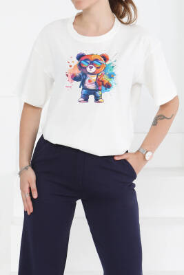 Baskılı Kısa Kollu T-Şhirt Beyaz - 27349 