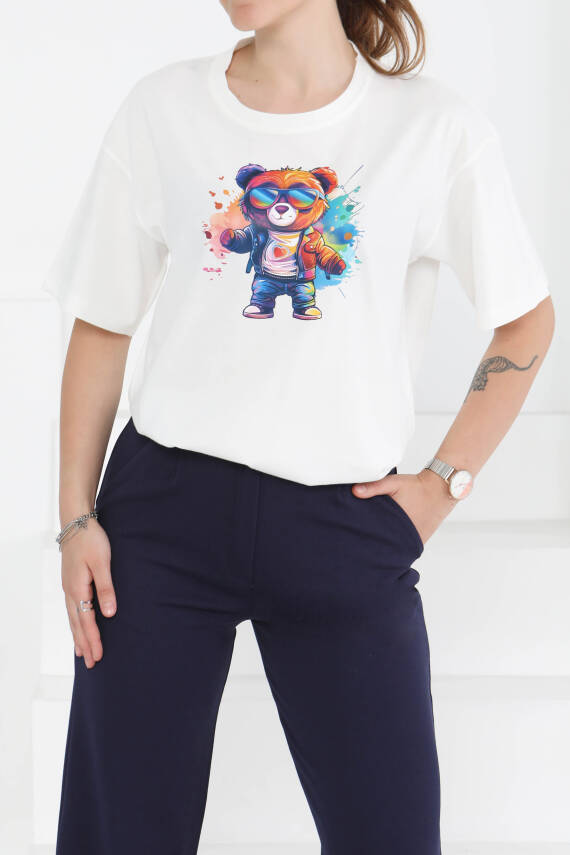Baskılı Kısa Kollu T-Şhirt Beyaz - 27349 - 1