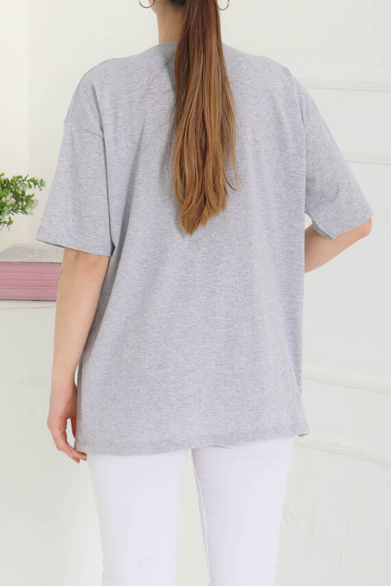 Baskılı Kısa Kollu T-Şhirt Gri - 27094 - 5