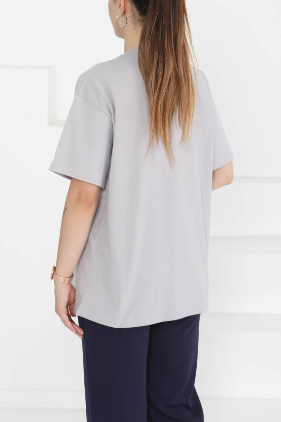Baskılı Kısa Kollu T-Şhirt Gri - 27349 - 5