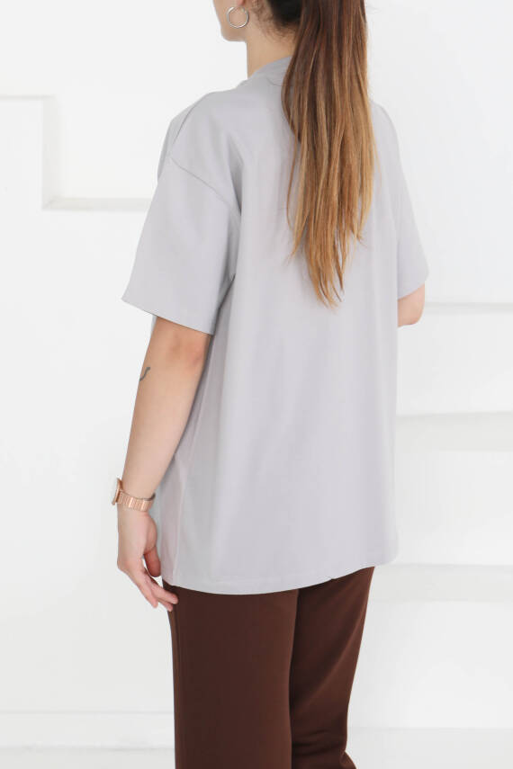 Baskılı Kısa Kollu T-Şhirt Gri - 27350 - 5
