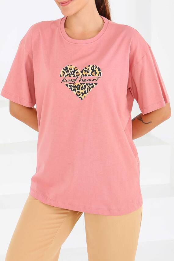 Baskılı Kısa Kollu T-Şhirt Gül - 27546 - 1