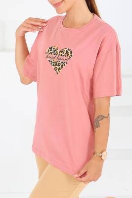 Baskılı Kısa Kollu T-Şhirt Gül - 27546 - 3