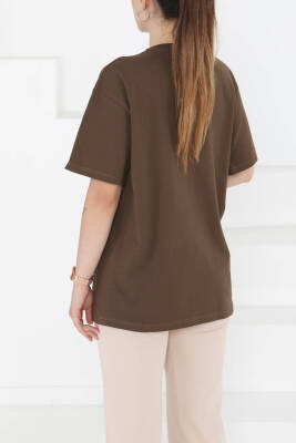 Baskılı Kısa Kollu T-Şhirt Kahve - 27349 - 5