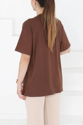 Baskılı Kısa Kollu T-Şhirt Kahve - 27350 - 5