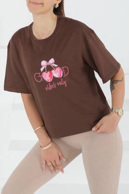 Baskılı Kısa Kollu T-Şhirt Kahve - 27500 - 1