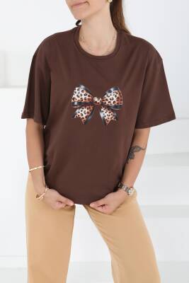 Baskılı Kısa Kollu T-Şhirt Kahve - 27501 - 1