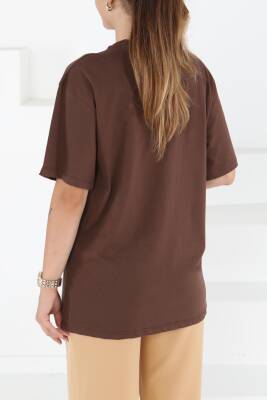 Baskılı Kısa Kollu T-Şhirt Kahve - 27501 - 4