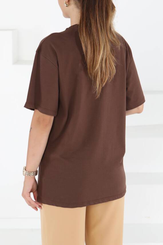Baskılı Kısa Kollu T-Şhirt Kahve - 27501 - 4