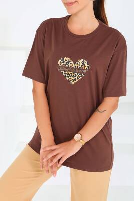 Baskılı Kısa Kollu T-Şhirt Kahve - 27546 - 3