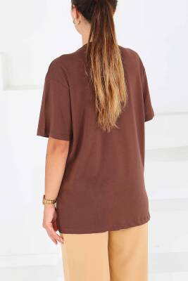 Baskılı Kısa Kollu T-Şhirt Kahve - 27546 - 5
