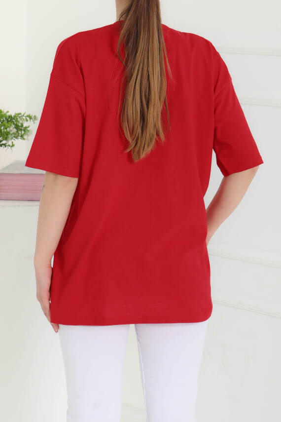 Baskılı Kısa Kollu T-Şhirt Kirmizi - 27094 - 6