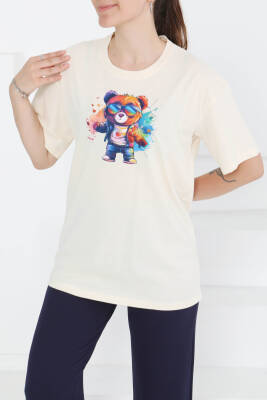 Baskılı Kısa Kollu T-Şhirt Krem - 27349 