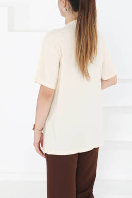 Baskılı Kısa Kollu T-Şhirt Krem - 27350 - 5
