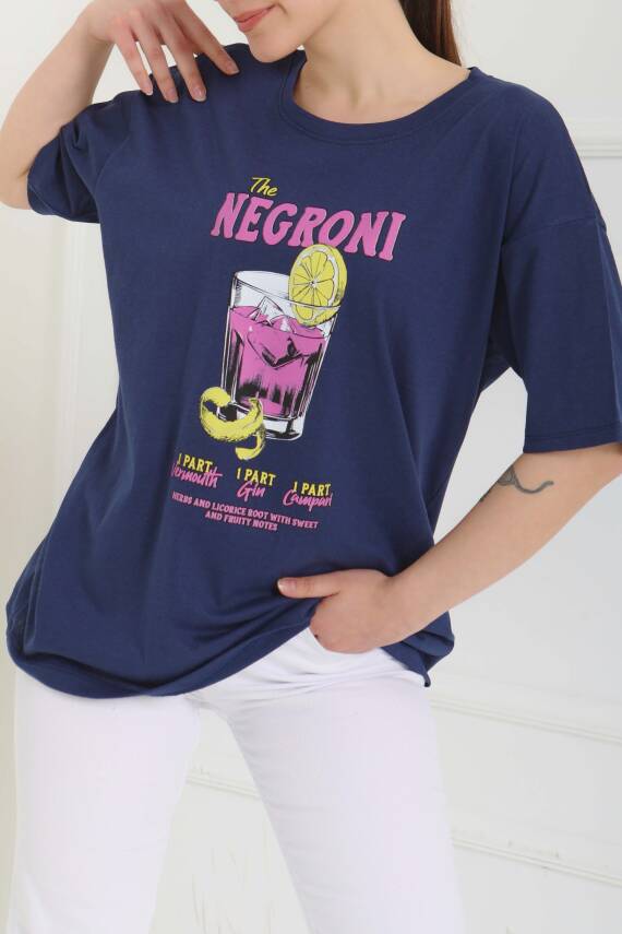 Baskılı Kısa Kollu T-Şhirt Lacivert - 27095 - 1