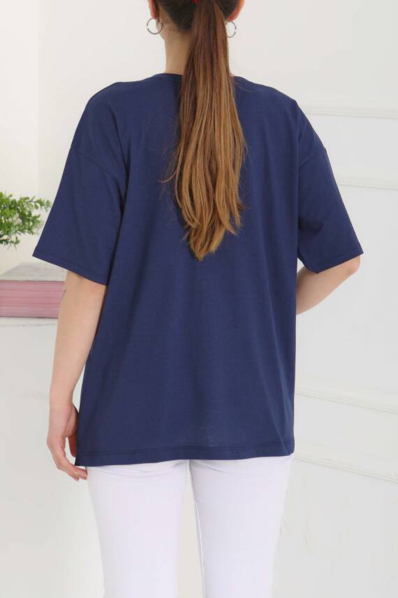 Baskılı Kısa Kollu T-Şhirt Lacivert - 27095 - 6