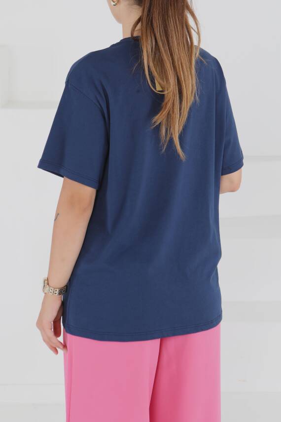 Baskılı Kısa Kollu T-Şhirt Lacivert - 27500 - 3