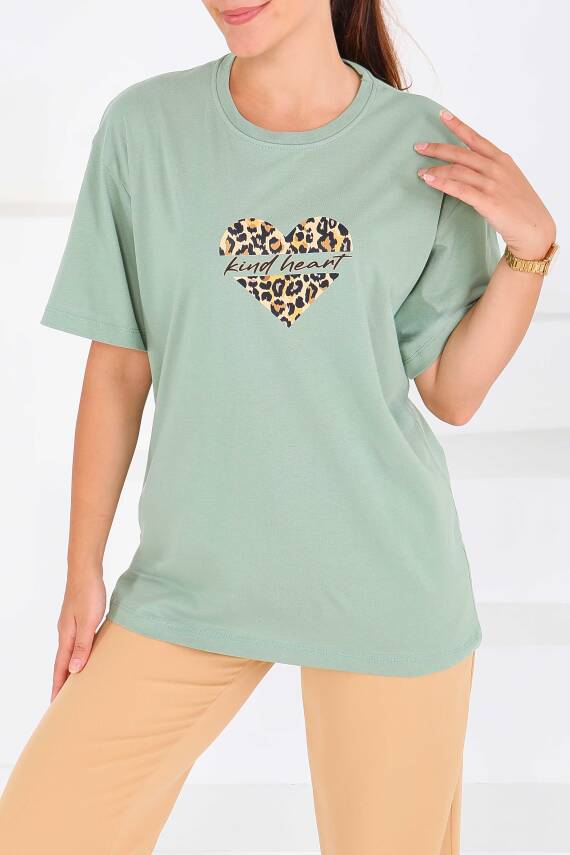 Baskılı Kısa Kollu T-Şhirt Mint - 27546 - 2
