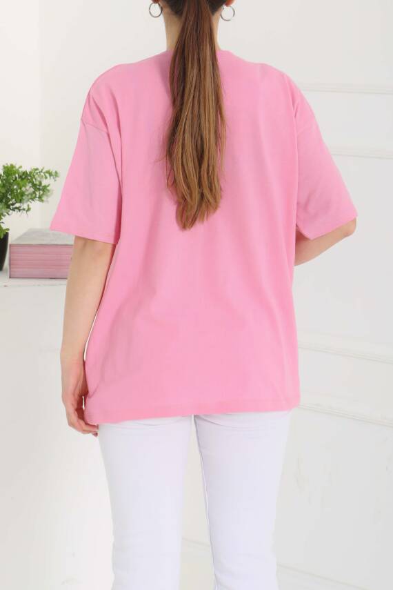 Baskılı Kısa Kollu T-Şhirt Pembe - 27094 - 6